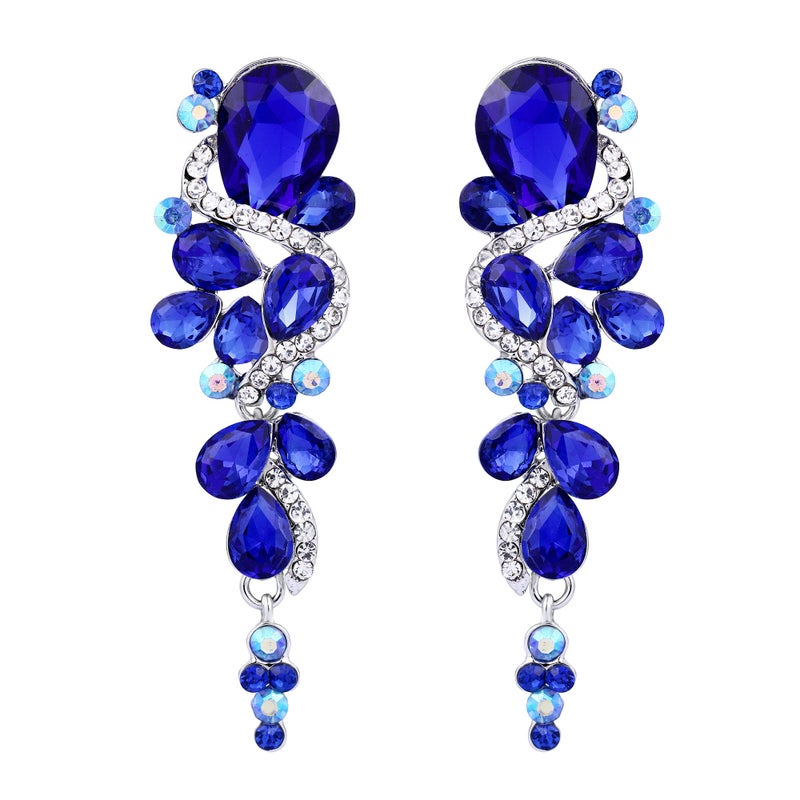 BriLove Women's Wedding Bridal Dangle Earrings Bohemian Boho Crystal Multiple Teardrop Chandelier Long Jewelry Silver-Tone Royal Blue Sapphire Color - Image 1